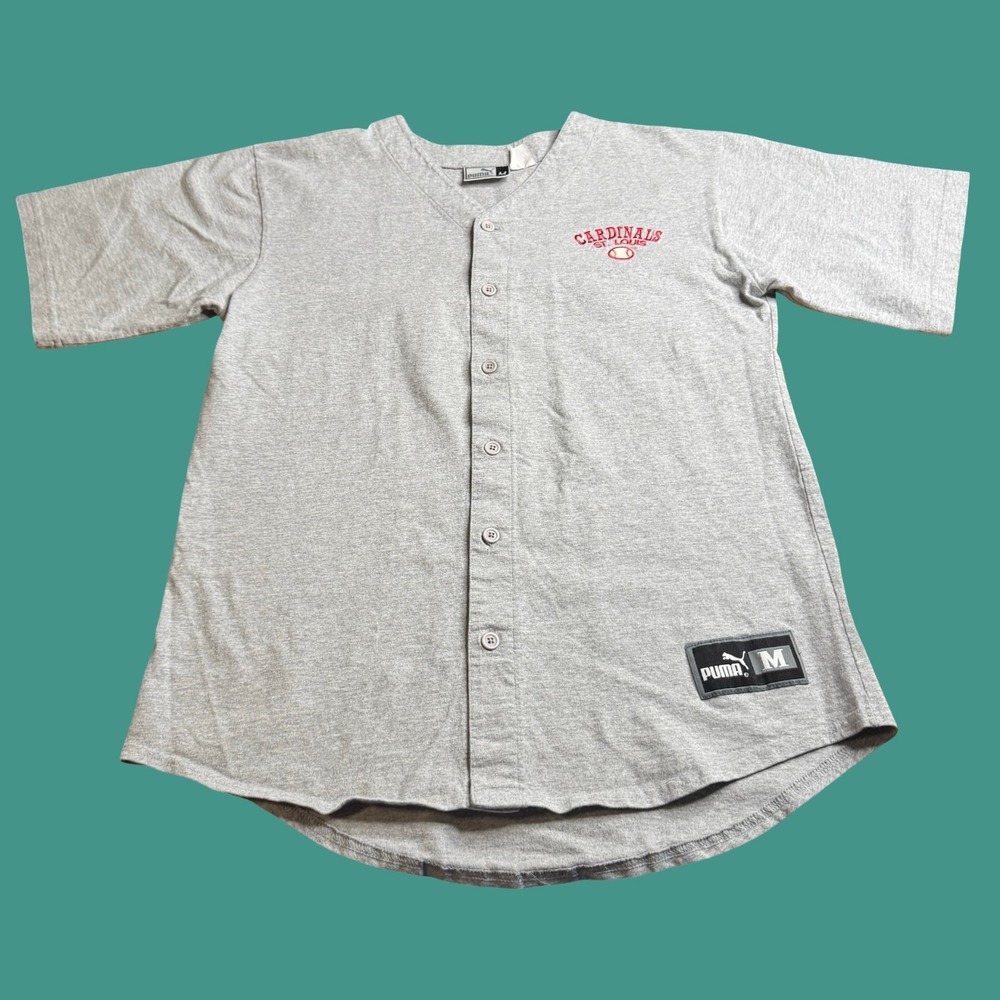 Puma St. Louis Cardinals Jersey Mens M Vintage Gray Button Up Baseball